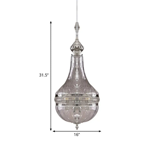 Clear Glass Brass/Chrome Gourd Chandelier - 12/16 Wide Colonial Design 4 Bulbs Ceiling Light