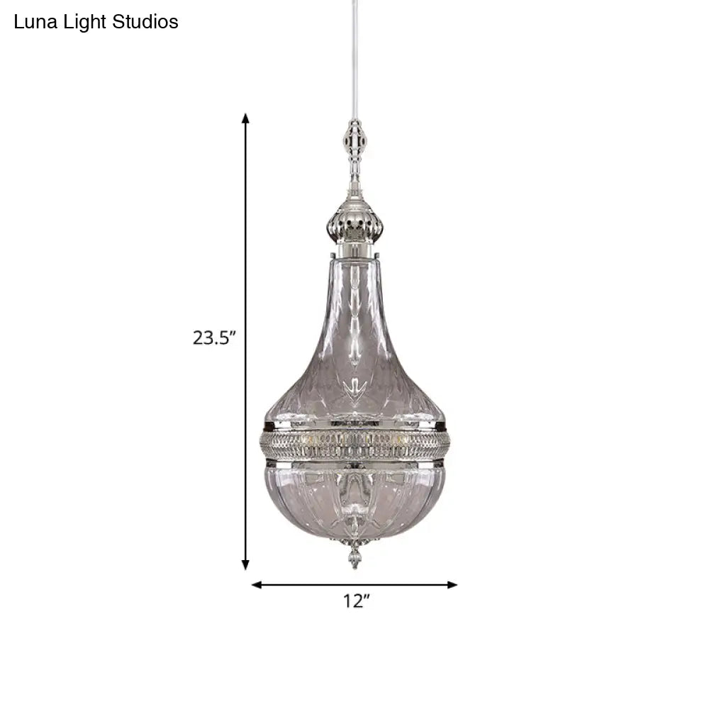Clear Glass Brass/Chrome Gourd Chandelier - 12/16 Wide Colonial Design 4 Bulbs Ceiling Light