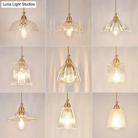 Clear Glass Bud Kitchen Pendant Light With Brass Suspension