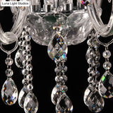 Clear Glass Candle Chandelier With Crystal Strand - Victorian Style