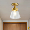 Clear Glass Ceiling Flush Mount Industrial Pendant Light - Cone Design Brass Finish Balcony Lighting