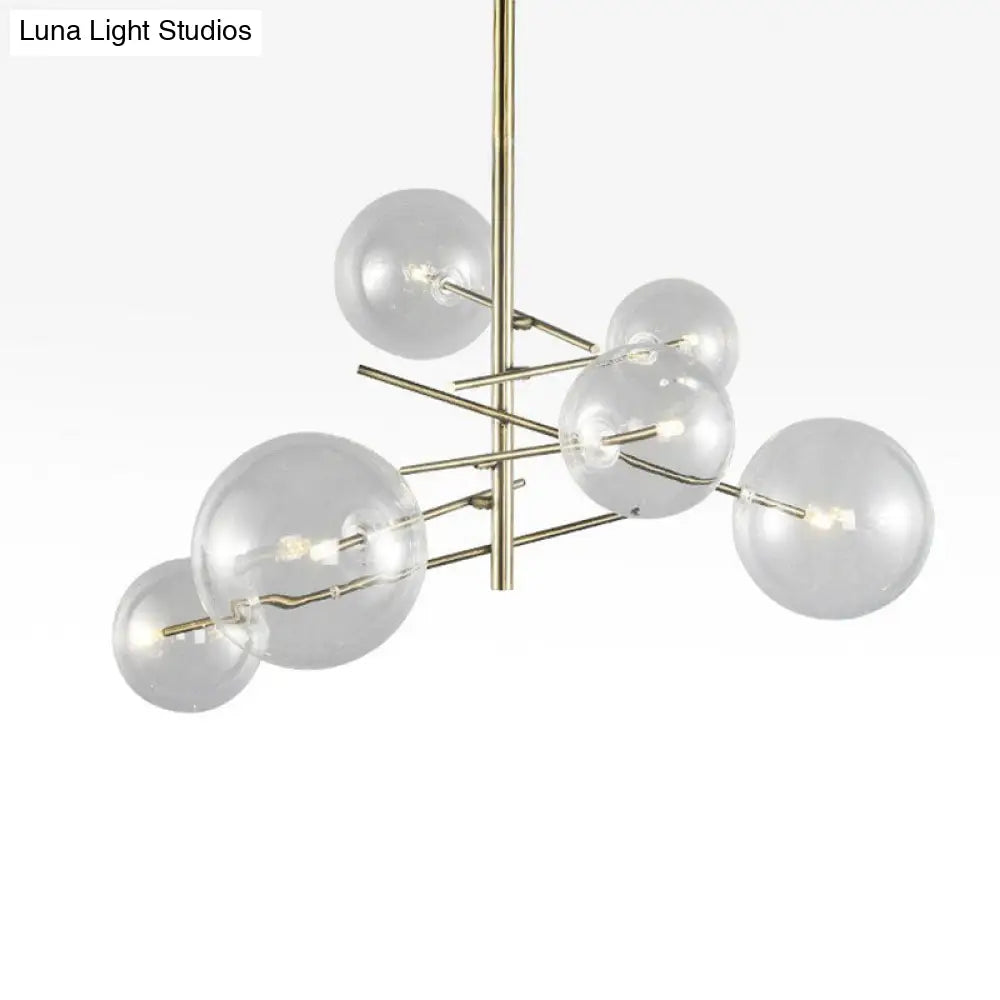 Clear Glass Chandelier - Nordic Style 6-Head Gold Finish Hanging Light For Dining Room