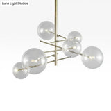 Clear Glass Chandelier - Nordic Style 6-Head Gold Finish Hanging Light For Dining Room