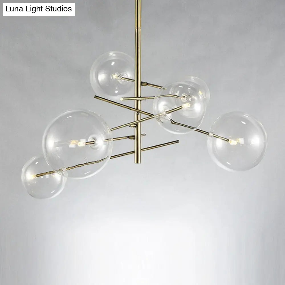 Clear Glass Chandelier - Nordic Style 6-Head Gold Finish Hanging Light For Dining Room