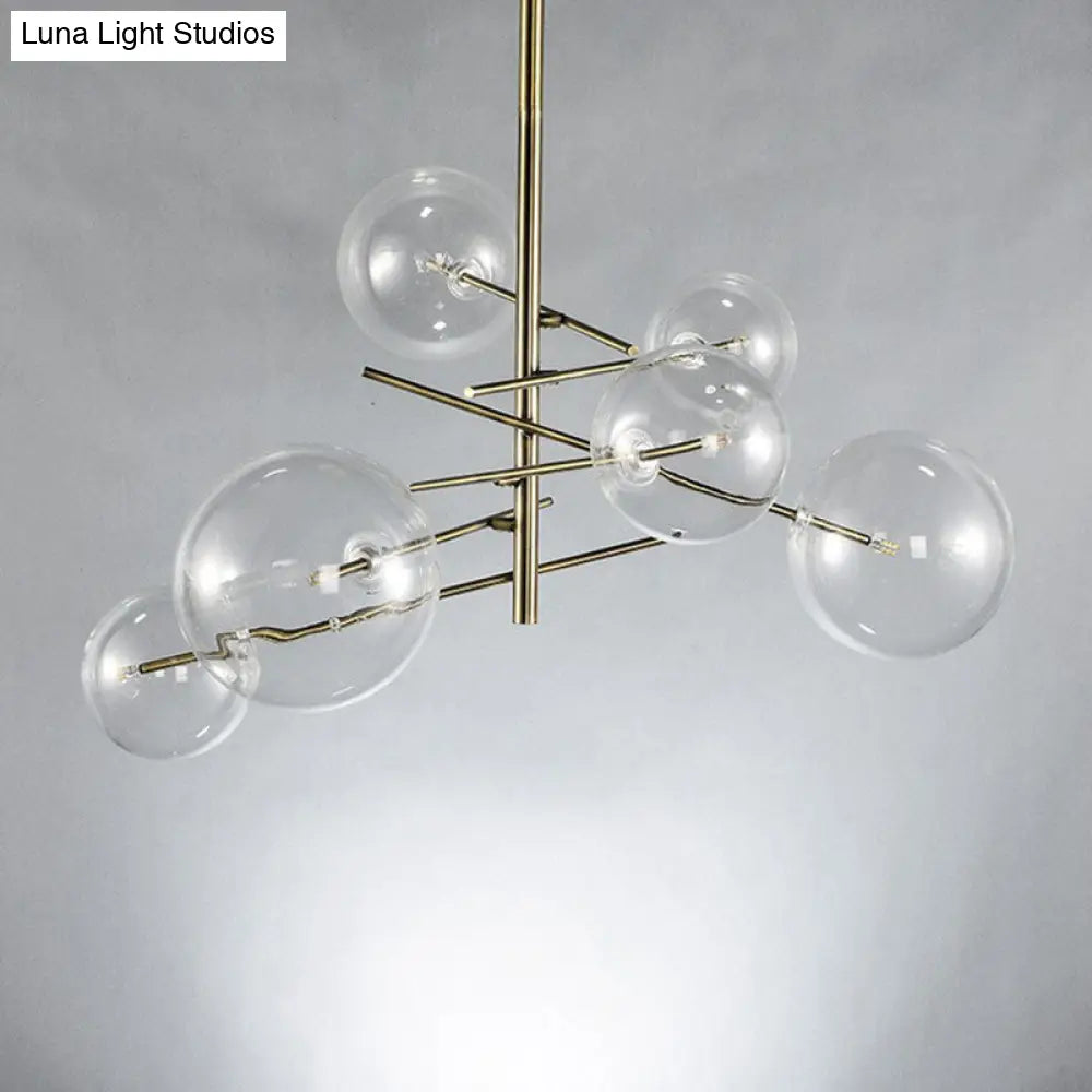 Clear Glass Chandelier - Nordic Style 6-Head Gold Finish Hanging Light For Dining Room