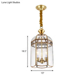 Clear Glass Colonial Lantern Pendant Chandelier- 3 Heads; Ideal Hallway Lighting Fixture