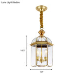 Clear Glass Colonial Lantern Pendant Chandelier- 3 Heads; Ideal Hallway Lighting Fixture