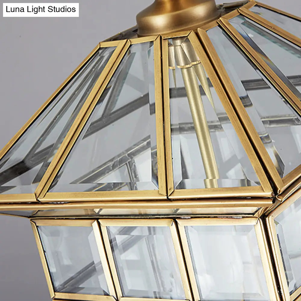 Clear Glass Colonial Yard Chandelier Light - 10/12 W Lantern Pendant Lamp With 3 Bulbs