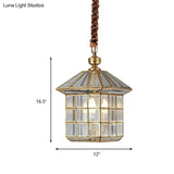 Clear Glass Colonial Yard Chandelier Light - 10/12 W Lantern Pendant Lamp With 3 Bulbs