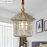 Clear Glass Colonial Yard Chandelier Light - 10/12 W Lantern Pendant Lamp With 3 Bulbs