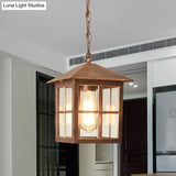 Clear Glass Farmhouse Hanging Pendant Light With 1 Bulb Cuboid Design (Black/Bronze)