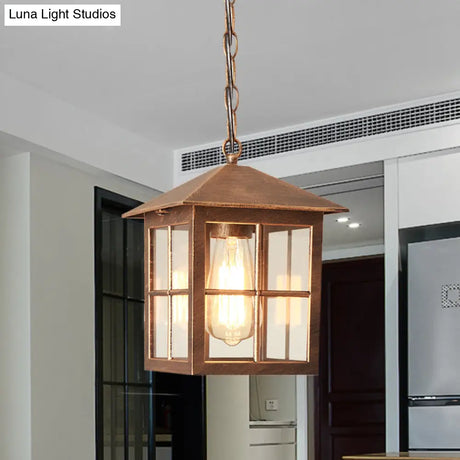 Clear Glass Farmhouse Hanging Pendant Light With 1 Bulb Cuboid Design (Black/Bronze)