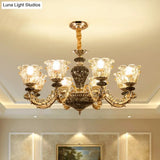 Clear Glass Flower Up Chandelier In Coffee - Traditional Bedroom Hanging Light Fixture