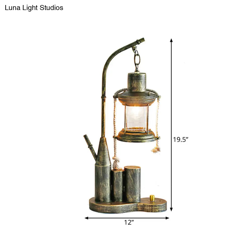 Clear Glass Indoor Desk Light With Metal Base - Kerosene Table Lighting Warehouse Brass 1
