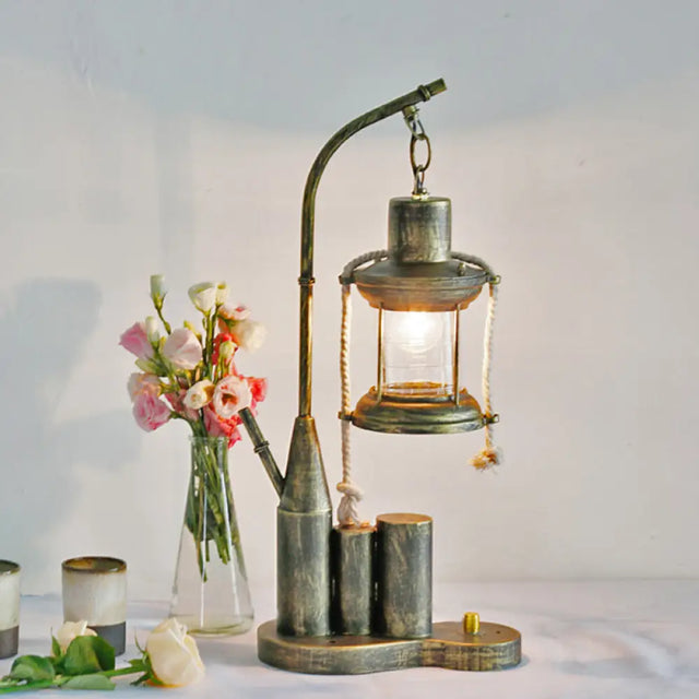 Clear Glass Indoor Desk Light With Metal Base - Kerosene Table Lighting Warehouse Brass 1