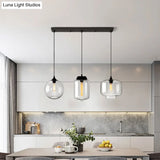Clear Glass Industrial Shaded Multi-Light Pendant: 3-Bulb Hanging Lighting For Dining Room