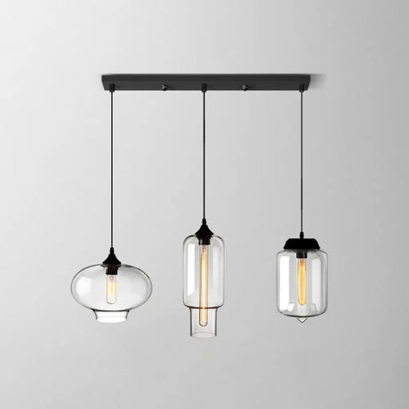 Clear Glass Industrial Shaded Multi-Light Pendant: 3-Bulb Hanging Lighting For Dining Room / N