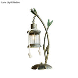 Clear Glass Kerosene Table Lamp - Farmhouse Style 1-Light Brass Dining Room Desk Lighting With Metal