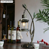 Clear Glass Kerosene Table Lamp - Farmhouse Style 1-Light Brass Dining Room Desk Lighting With Metal