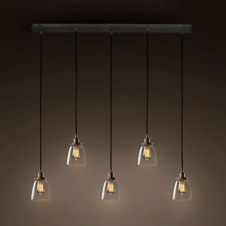 Clear Glass Multi Pendant Hanging Light Fixture With Vintage Charm - 3/4/5 Lights Aged Brass Finish