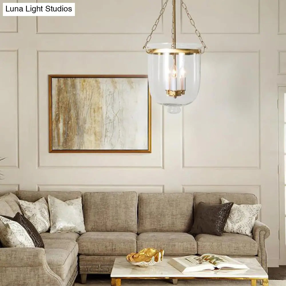 Clear Glass Pendant Chandelier - Colonial Style 3 Bulbs Bedroom Hanging Light