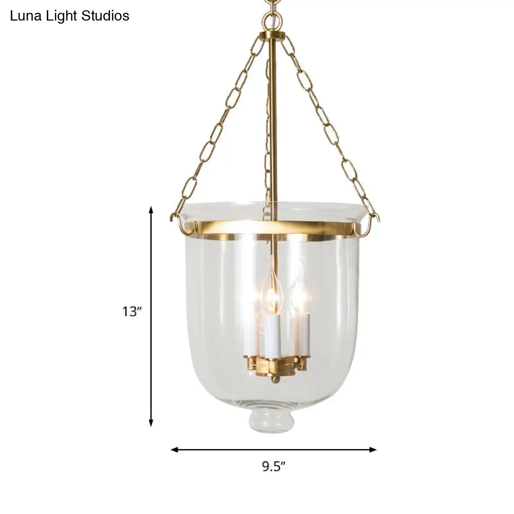 Clear Glass Pendant Chandelier - Colonial Style 3 Bulbs Bedroom Hanging Light