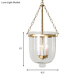Clear Glass Pendant Chandelier - Colonial Style 3 Bulbs Bedroom Hanging Light