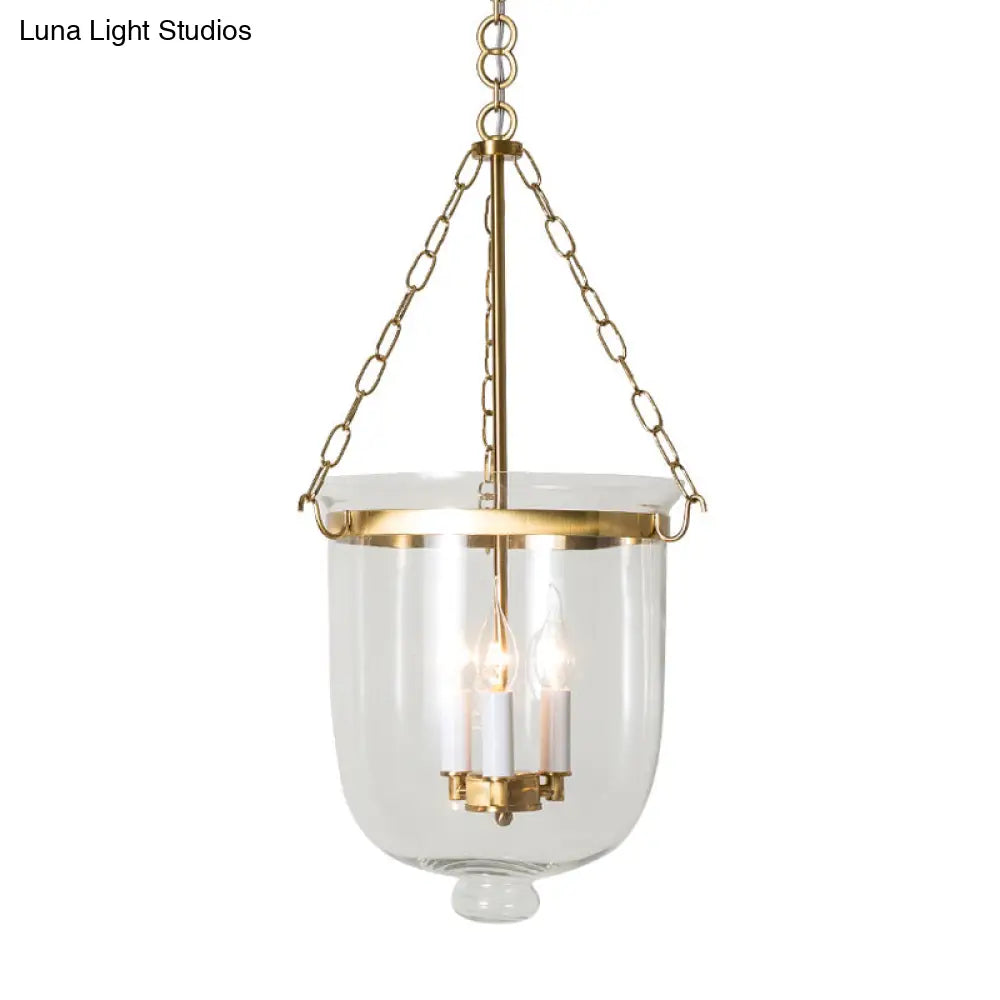 Clear Glass Pendant Chandelier - Colonial Style 3 Bulbs Bedroom Hanging Light