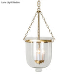 Clear Glass Pendant Chandelier - Colonial Style 3 Bulbs Bedroom Hanging Light