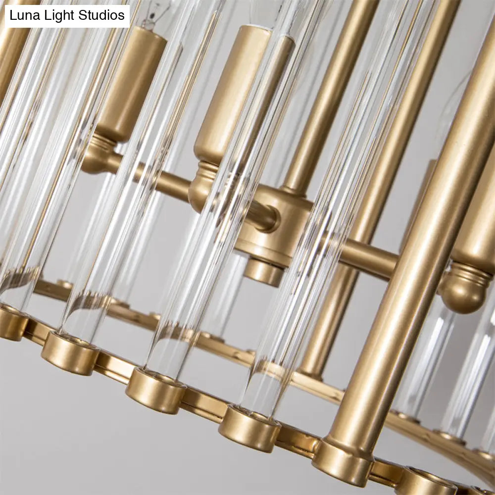 Clear Glass Pendant Chandelier - Cylindrical Design 3 Bulbs Ideal For Corridors