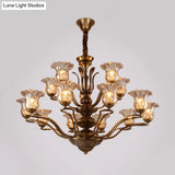 Clear Glass Pendant Chandelier With Branching Design - Rustic Living Room Ceiling Light In Brass