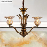 Clear Glass Pendant Chandelier With Branching Design - Rustic Living Room Ceiling Light In Brass