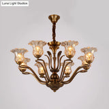 Clear Glass Pendant Chandelier With Branching Design - Rustic Living Room Ceiling Light In Brass