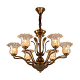 Clear Glass Pendant Chandelier With Branching Design - Rustic Living Room Ceiling Light In Brass