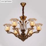 Clear Glass Pendant Chandelier With Branching Design - Rustic Living Room Ceiling Light In Brass
