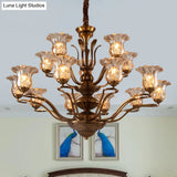 Clear Glass Pendant Chandelier With Branching Design - Rustic Living Room Ceiling Light In Brass