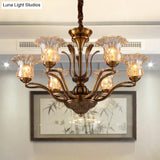 Clear Glass Pendant Chandelier With Branching Design - Rustic Living Room Ceiling Light In Brass