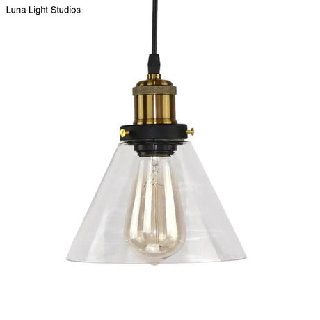 Clear Glass Pendant Light With Brass Shade For Kitchen Ceiling