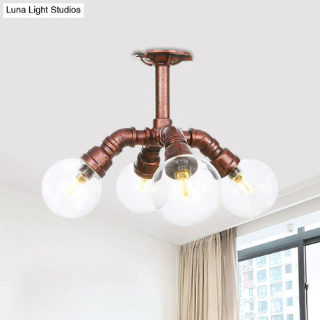 Clear Glass Semi - Flush Ceiling Light With Ball Design - Farmhouse Style Copper Finish Restaurant
