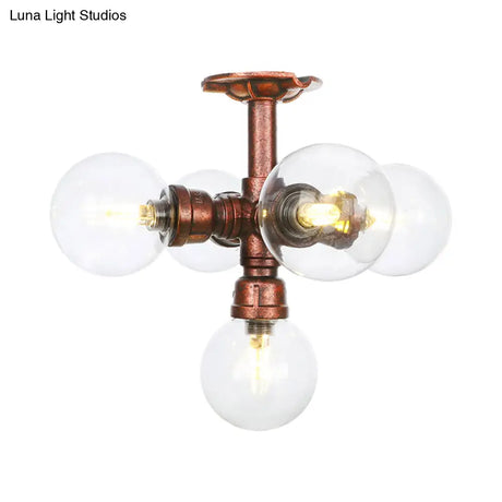 Clear Glass Semi - Flush Ceiling Light With Ball Design - Farmhouse Style Copper Finish Restaurant