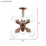 Clear Glass Semi - Flush Ceiling Light With Ball Design - Farmhouse Style Copper Finish Restaurant