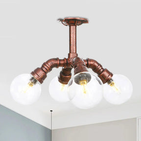 Clear Glass Semi - Flush Ceiling Light With Ball Design - Farmhouse Style Copper Finish Restaurant
