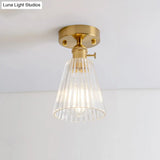 Clear Glass Single Light Gold Semi Flush Industrial Ceiling Lighting - Cone/Cylinder/Bell Corridor