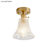 Clear Glass Single Light Gold Semi Flush Industrial Ceiling Lighting - Cone/Cylinder/Bell Corridor