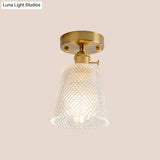 Clear Glass Single Light Gold Semi Flush Industrial Ceiling Lighting - Cone/Cylinder/Bell Corridor