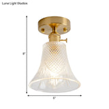 Clear Glass Single Light Gold Semi Flush Industrial Ceiling Lighting - Cone/Cylinder/Bell Corridor