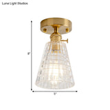 Clear Glass Single Light Gold Semi Flush Industrial Ceiling Lighting - Cone/Cylinder/Bell Corridor