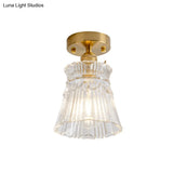 Clear Glass Single Light Gold Semi Flush Industrial Ceiling Lighting - Cone/Cylinder/Bell Corridor