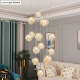 Clear Glass Spherical Multi Light Pendant Hanging Lamp For Stairs Lighting