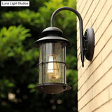 Clear Glass Wall Mount Retro Outdoor Light - Cylinder Shape 1-Light Black